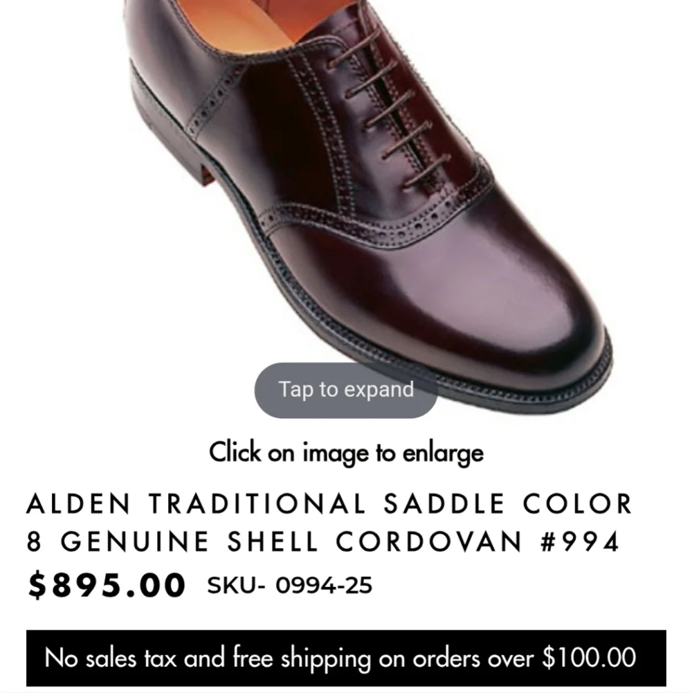 Alden Traditional Saddle Shoes 994 Shell Cordovan